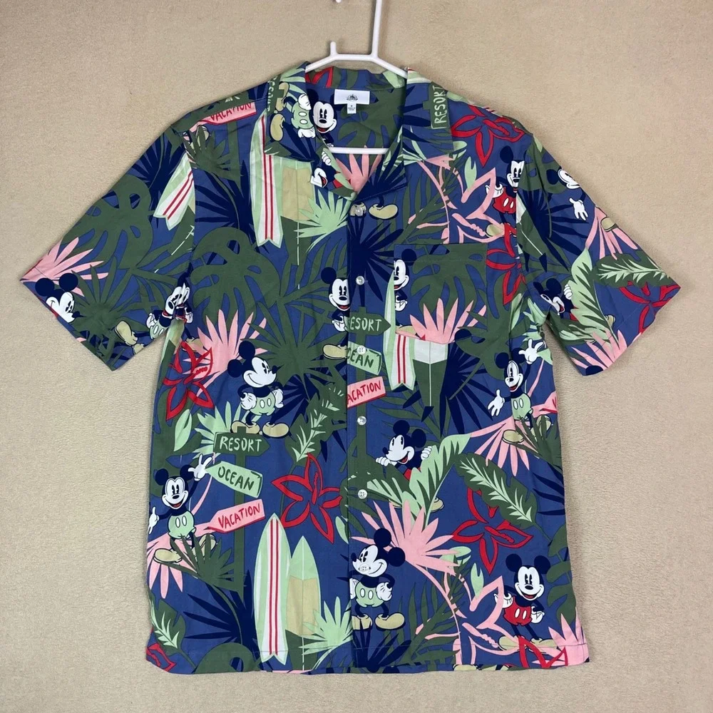 Disney Mickey Mouse Aloha Hawaiian Shirt Men's Size S‎ Vacation Resort Print